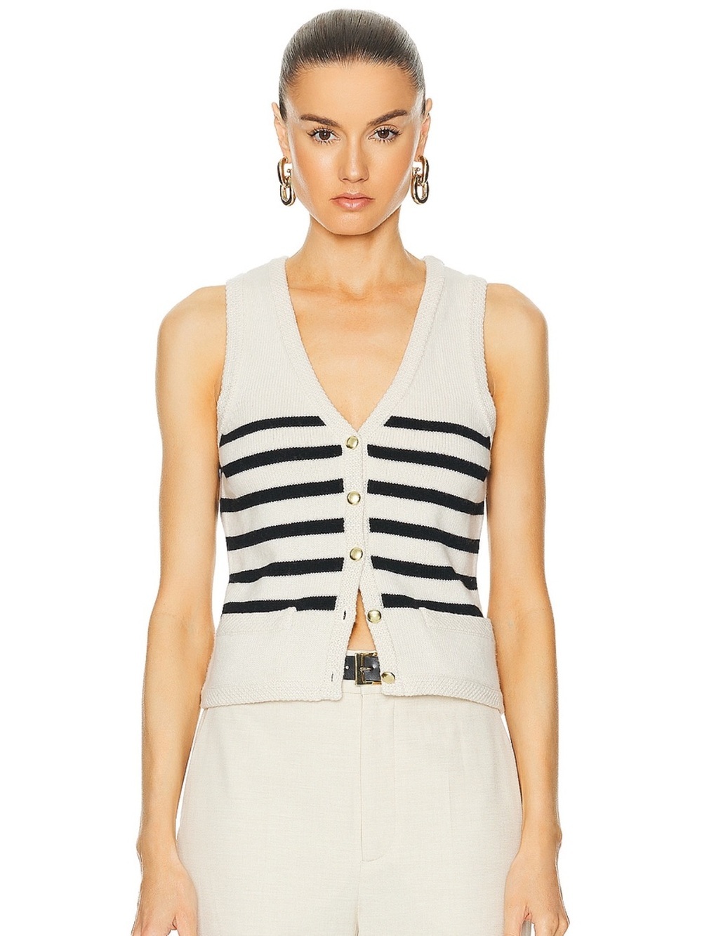 L’Academie Calanth Striped Vest in Cream and Black